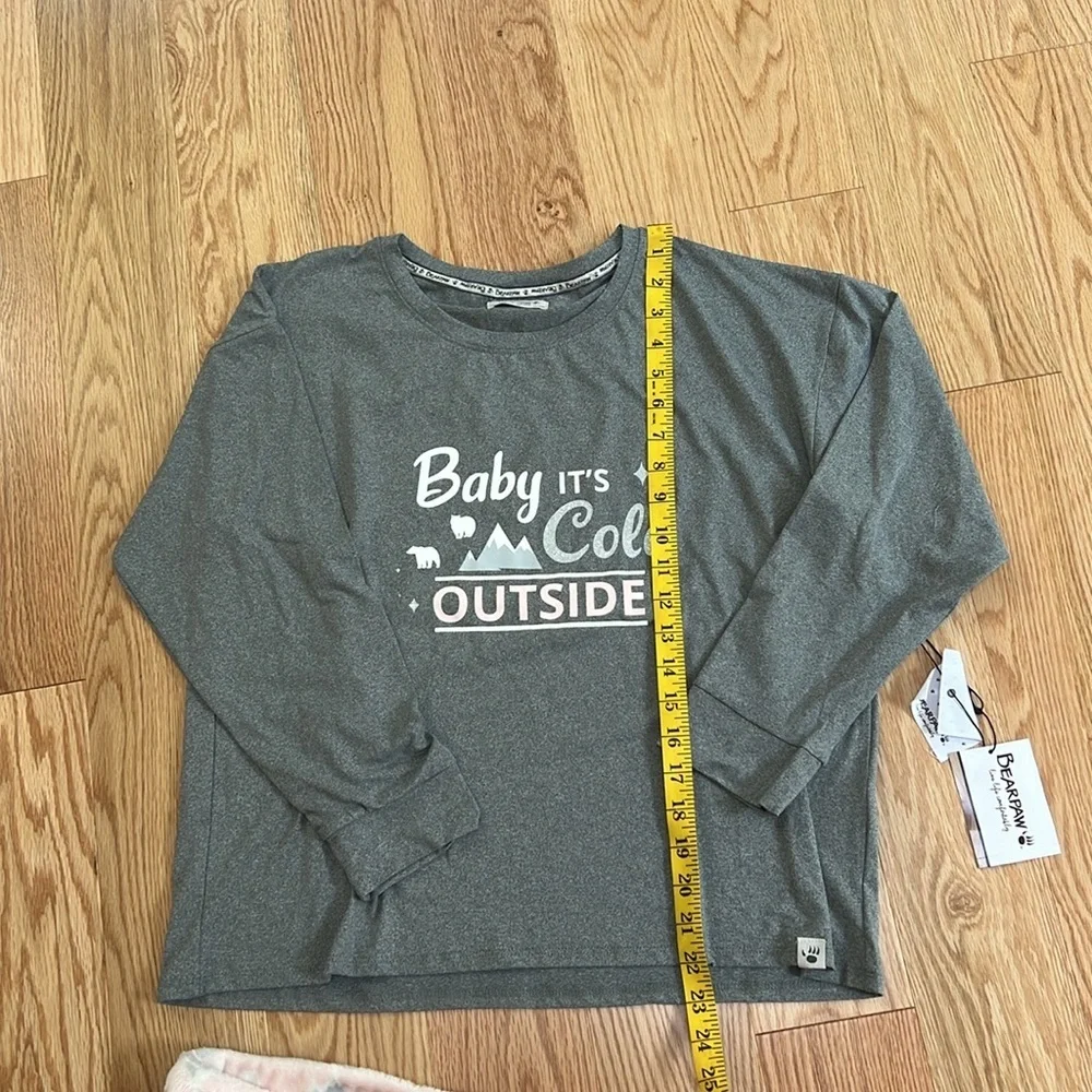 New! BearPaw grey/pink multi two piece pajama set.